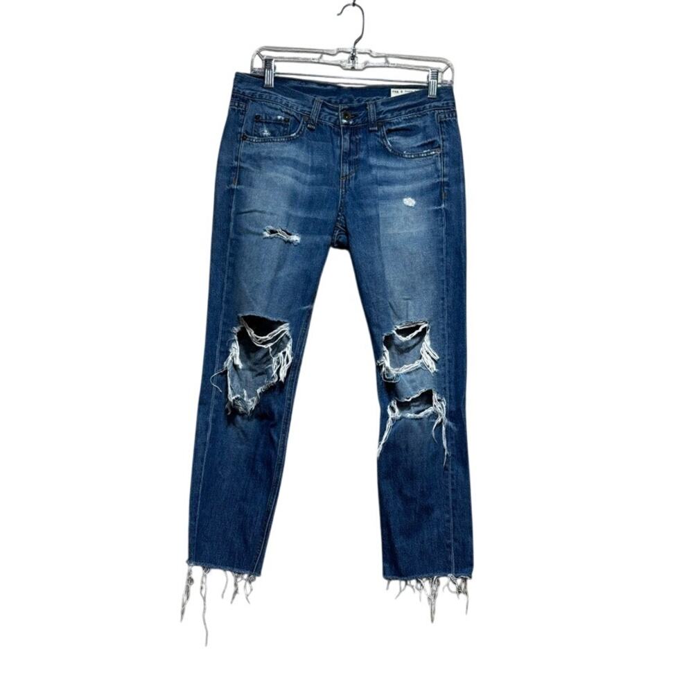 rag & bone Women's Boyfriend Cropped Jeans Size 26 100% Cotton Indigo Raw Hem